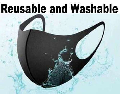 Black Fashion Face Mask WASHABLE MASK Fabric Reusable Face Mask Soft Stretchy - Picture 6 of 13