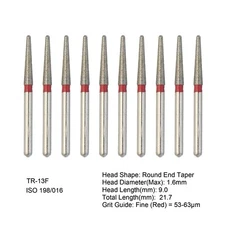 50X Dental Burs Diamond FG High Speed Round End Taper Fine Grit TR-13F 856/016F