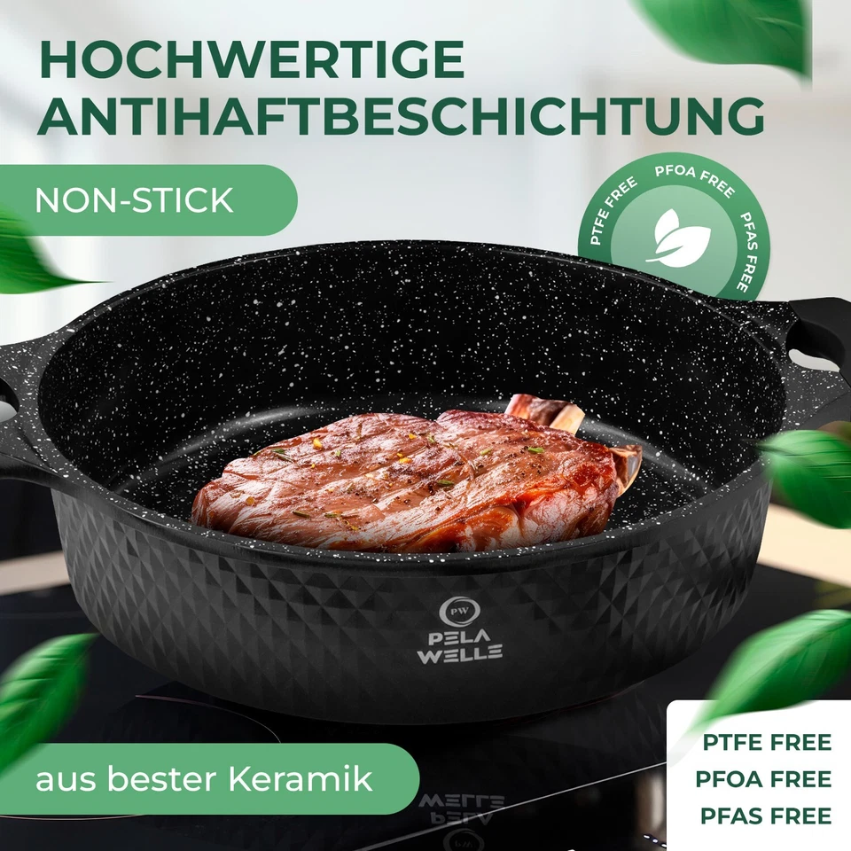 Topfset Induktion 15-teilig Kochtopfset Kochtopf Kochgeschirr Schwarz PELA WELLE - Bild 3 von 4