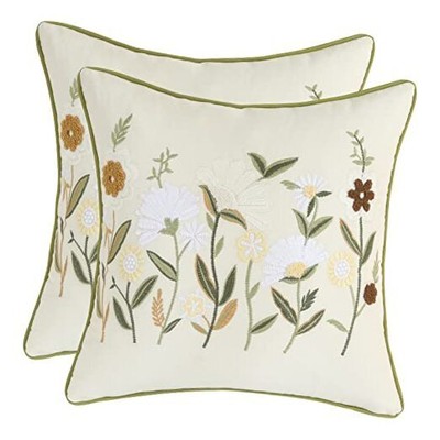  Embroidered Throw Pillow Covers 18 x 18'' x 18'' (Pack of 2) Brown Little Daisy