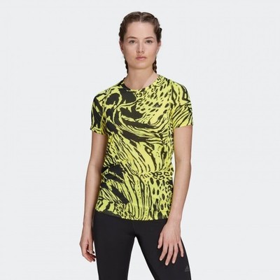 Adidas Fast All Over Print T-Shirt Damen Gelb Gr. UK XS (Ref5)