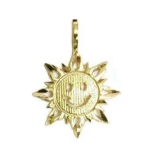14K Gold Charm Sun Smiling Sunshine Pendant Jewelry