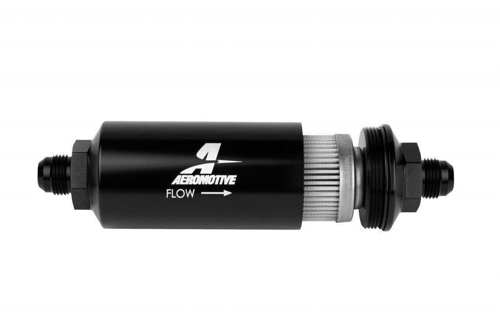 Aeromotive Stainless 6an Inline Fuel Filter 40 Micron 2in OD Black Aeromotive Stainless 6an Inline Fuel Filter 40 Micron 2in OD Black
