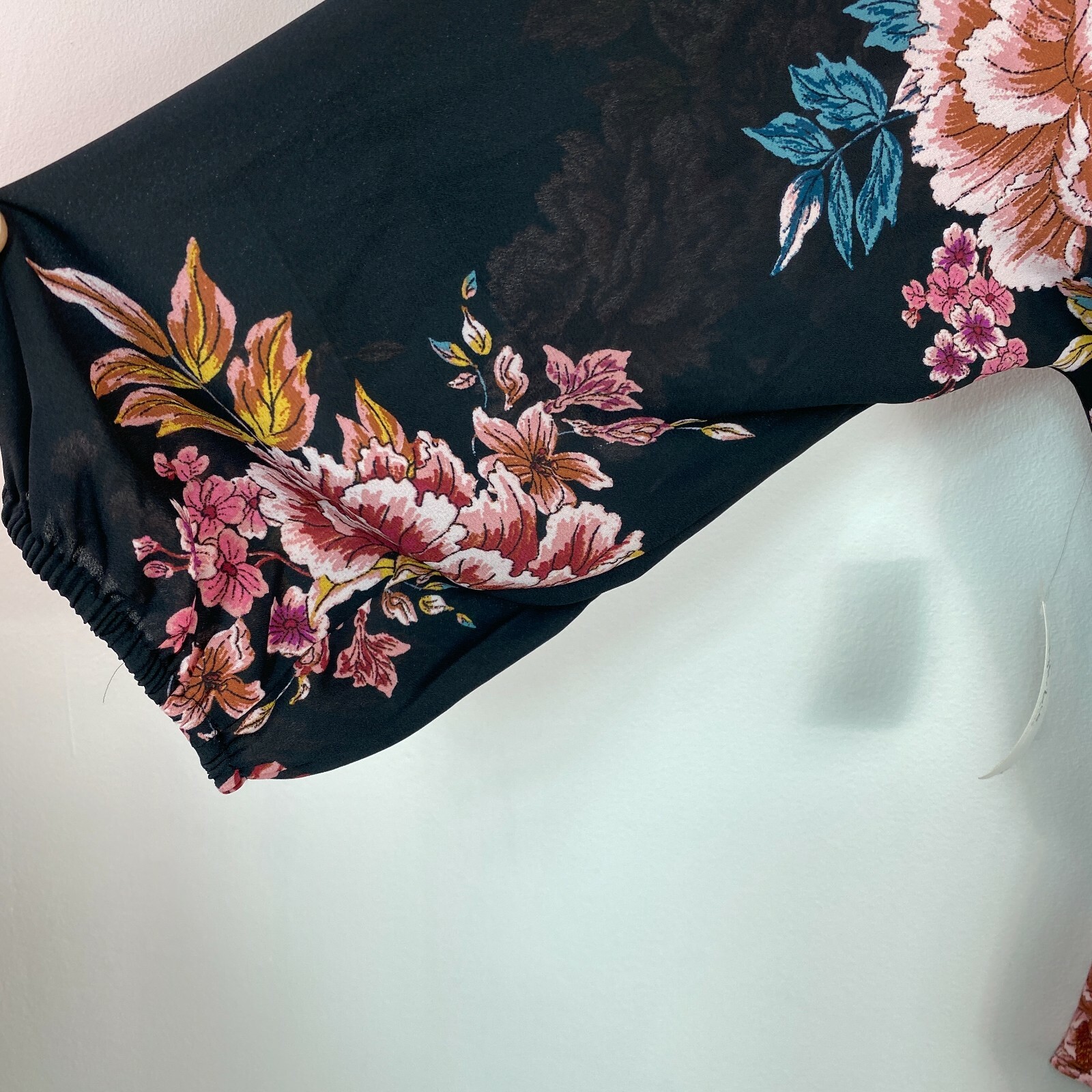 Style & Co Womens Plus 1X Festive Black Floral Print Split Neck Lurex Blouse NWT