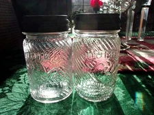 2 Vintage Glass 1lb Jumbo Peanut Butter Jars Both Different Frank Tea & Spice Co