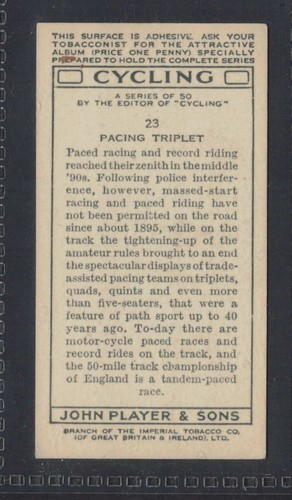 PACING TRIPLETT - 80 + Jahre alt UK Tabakkarte # 23 - Bild 2 von 2