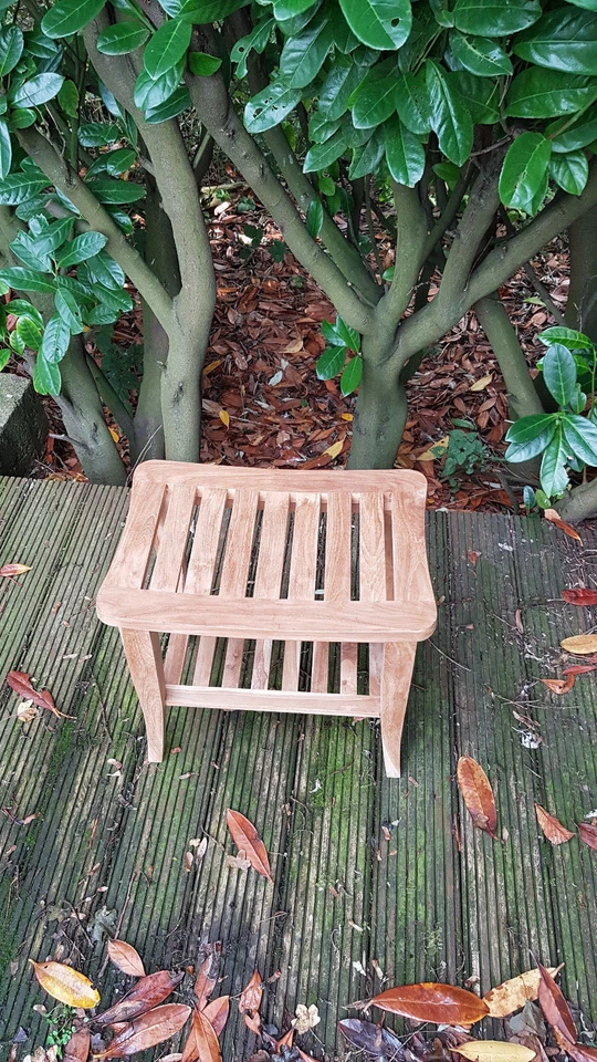 Teak shower seat bench with shelf, Wooden bathroom stool outdoor use, spa chair - Image 3 of 4