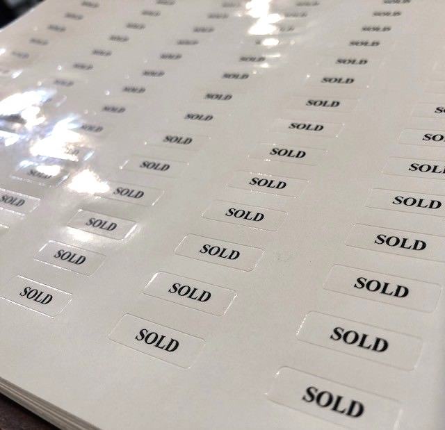'SOLD' Tickets / Stickers / Labels Jewellery Displays -Self-Adhesive *UK Seller*