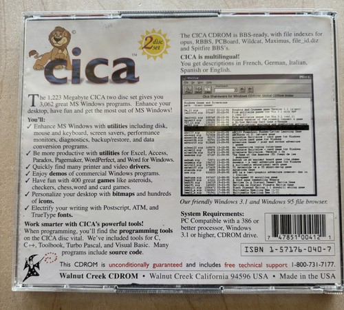 Cica Shareware Collection Windows 1996 CD ROM 2 discos Walnut Creek 3062 programas - Imagen 2 de 4