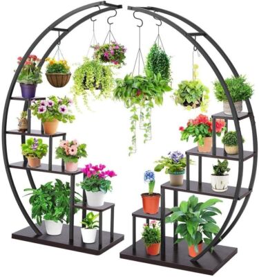 5 Tier Indoor Plant Stand Metal Plant Stand Flower Stand of Half Moon Shape 2Pcs