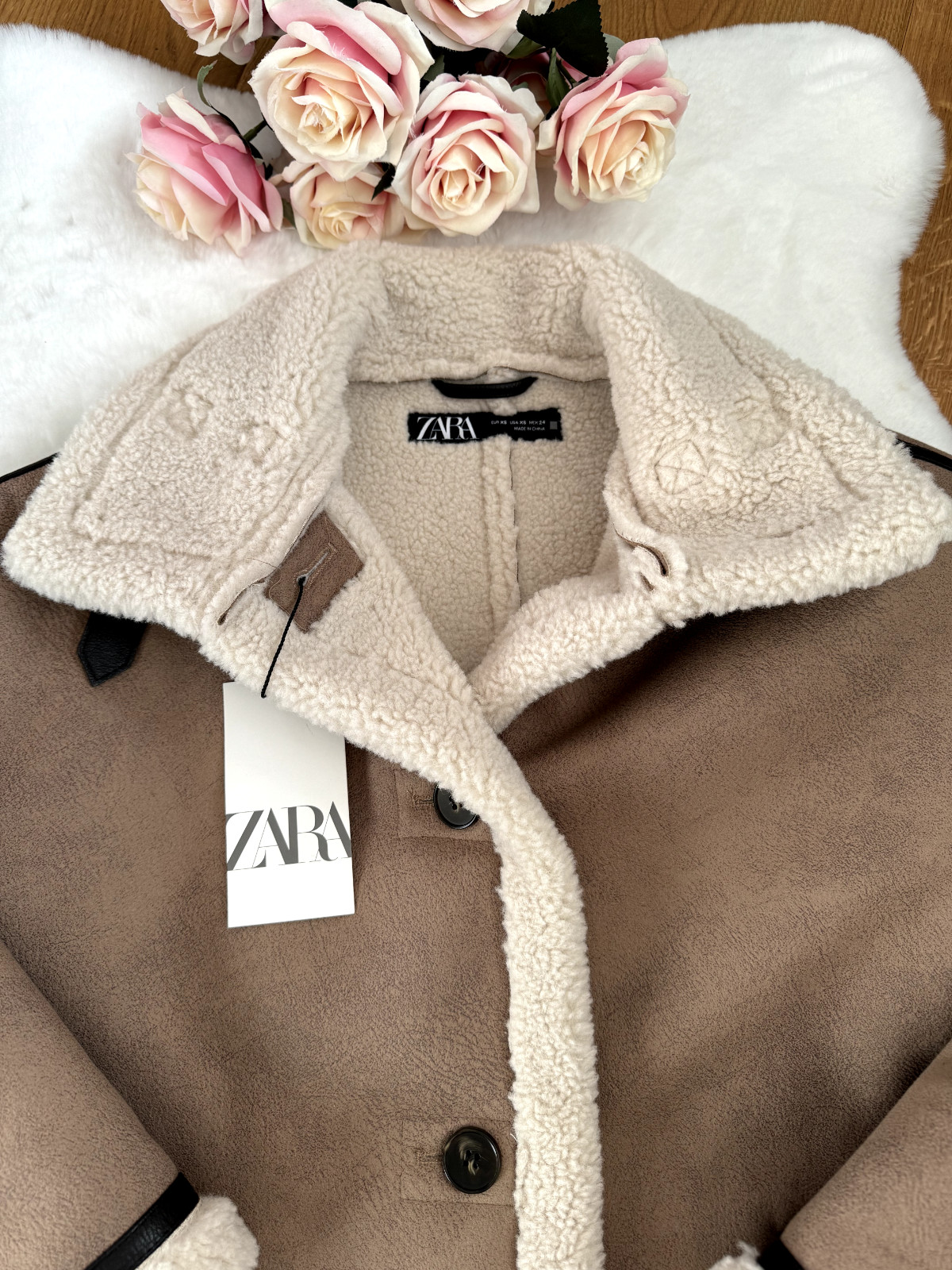 ZARA DOUBLE-FACED COAT WITH BUTTONS Mink Long Faux Fur size XS 8073/256 Rare image 9