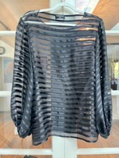 Chanel Sheer Stripe Silk Top with Balloon Sleeves in Black