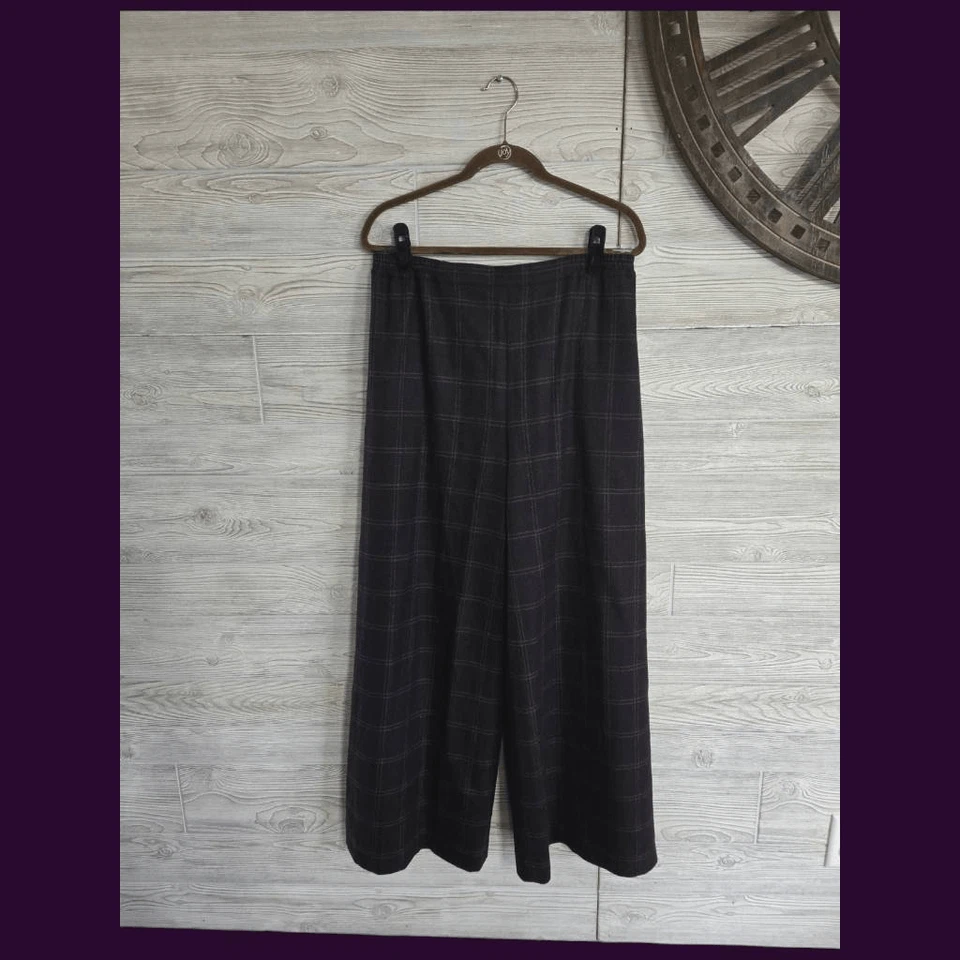 Eskandar 100% Cashmere SZ 2 Fleece PURPLE IRIS Plaid Wide Leg Trouser Pants