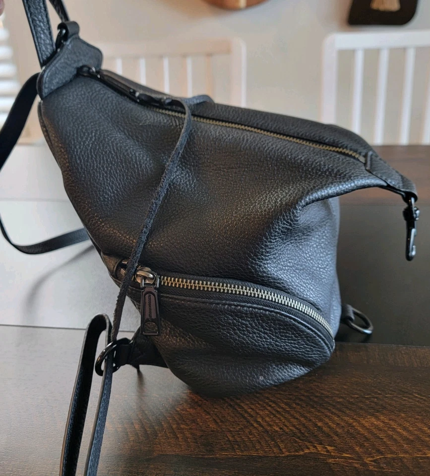 Rebecca Minkoff Julian Backpack Black Soft Pebbled Leather Clip Bag Purse Tote - Image 3 of 4