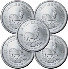Lot of 5 - 2025 South Africa 1 oz .999 Silver Krugerrand Coin BU