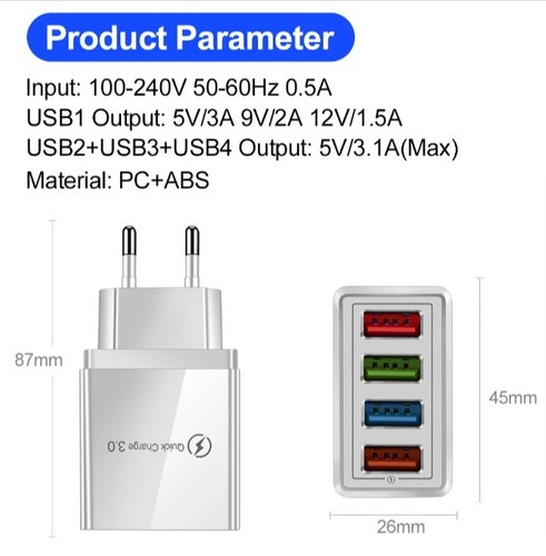 chargeur multi usb 4 ports 5v / 3 A universel 5 couleurs - Afbeelding 3 van 8