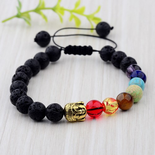 Fashion Volcanic Stone Hematite Bracelet for Men Buddha Head Yoga Energy Balance - Picture 2 of 9
