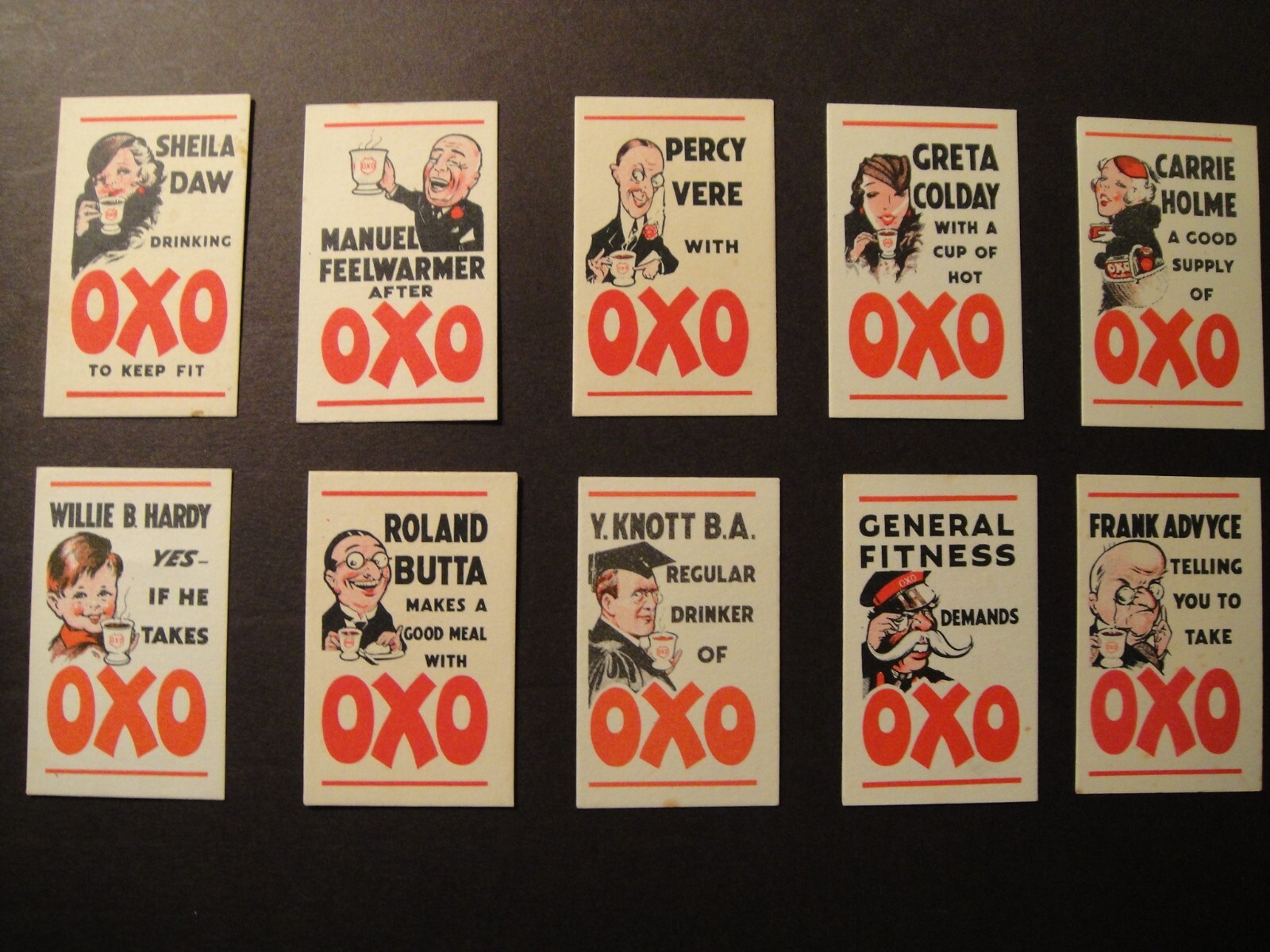 RARE SET OF 10 BROOKE BOND OXO LIEBIG ADVERTISING ADVERT CARDS DOUBLE