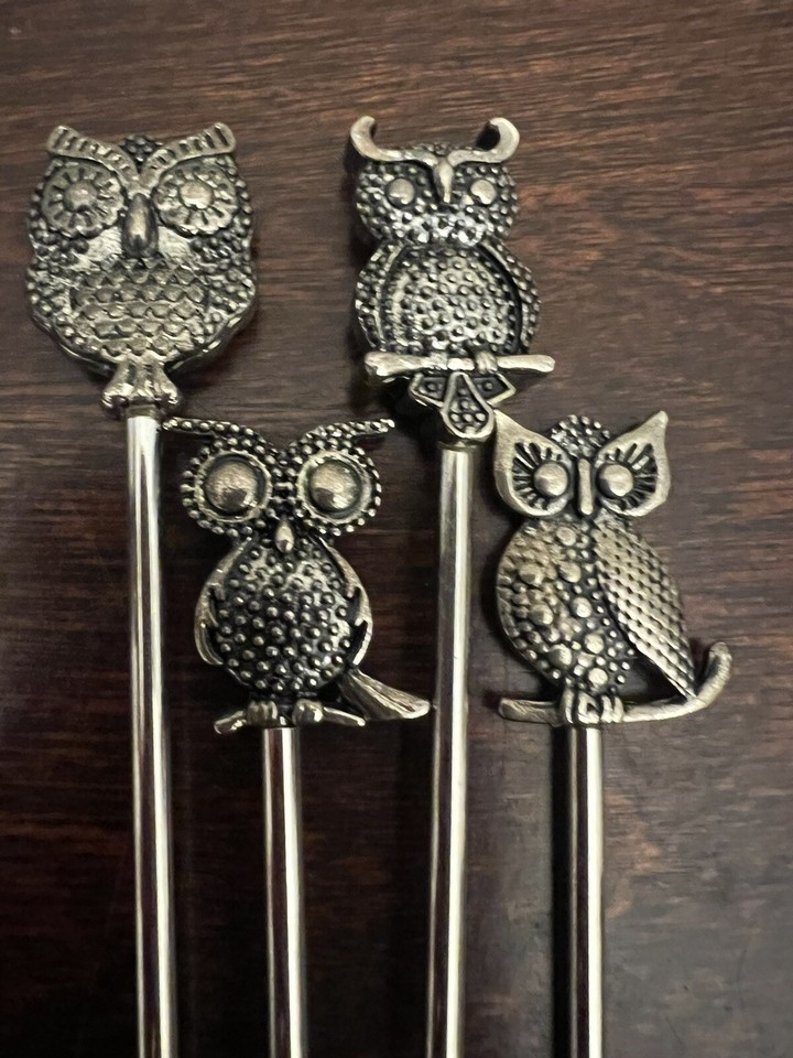 4 Pcs Stainless Steel Owl Cocktail Stirrers Swizzle Sticks for