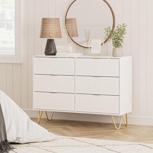6 Drawer Organizer Unit in White with Gold Accents for Bedroom or Living Room - Picture 8 of 9