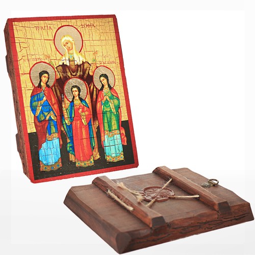 Sophia Von Mailand U. Ihrer Töchter Fides, Spes, Caritas 16x12,5 Holz Ikon 37045 - Picture 2 of 2