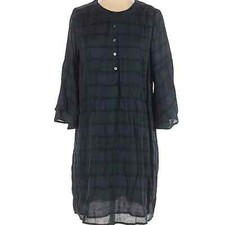 Loft green black plaid ruffle sleeve dress small