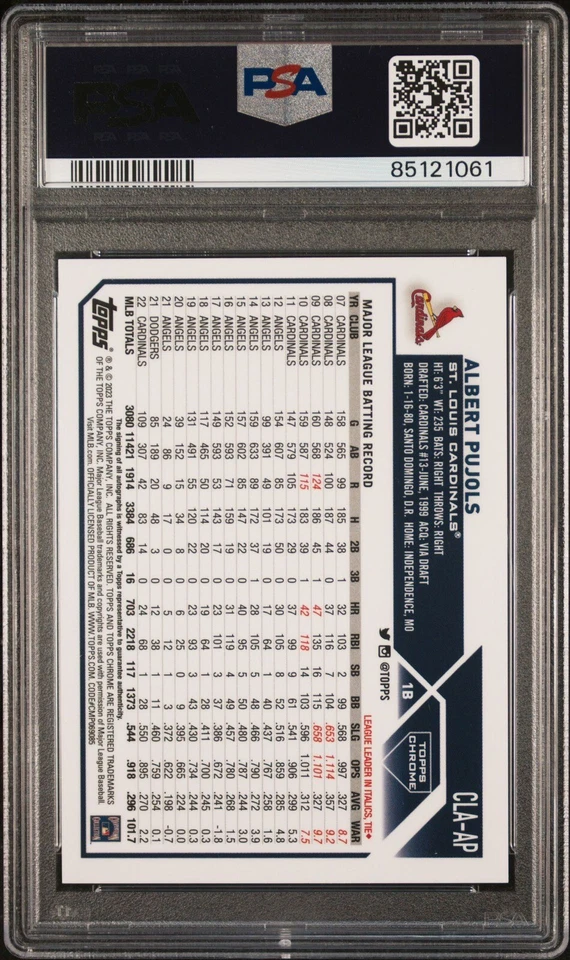2023 Topps Chrome #CLA-AP Albert Pujols Legends Autographs True Red 5/5 PSA 10 - Image 2 of 2