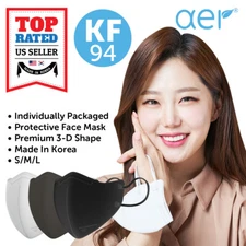 AER KF94 BLACK GRAY WHITE Face Protective Safety Mask Made in Korea 4 Layers SML