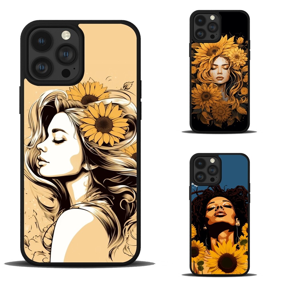 Cases aesthetic gold sunflower woman For iPhone 11 12 13 14