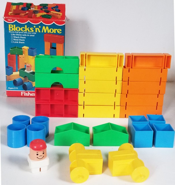 FISHER PRICE vintage BLOCKS 'N' MORE 27 pc durable plastic BUILDING Set