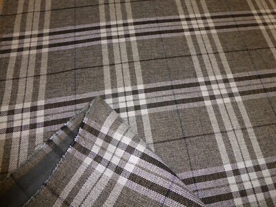NOT SURE GREY with Brown Tartan Checked Wool Tweed Effect Upholstery Cushion Fabric