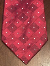 Land’s End Red Repp Hand Made 100% Silk Men’s Neck Tie Made In Usa