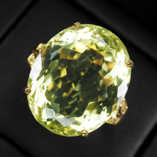Chic Yellow Green Tourmaline 19.50Ct 925 Sterling Silver 24K Gold Vermeil Rings