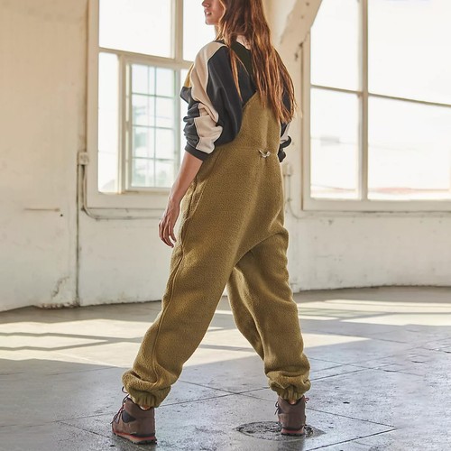 Damen Fleece Overall Einteiler Latzhose Jumpsuits Strapshalter flauschige Skihose - Bild 4 von 8