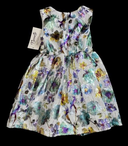 Abito da bambina Nannette taglia 5 senza maniche pizzo floreale oro bianco metallizzato - Foto 2 di 8