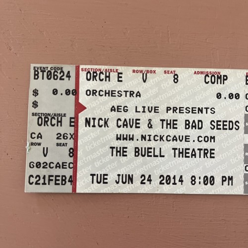 Nick Cave & The Bad Seeds June 24 2014 Concert Ticket Stub Buell Theatre - Picture 2 of 8