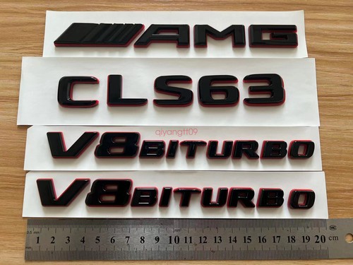 Black RED CLS63 AMG V8 BITURBO Emblem Badge Sticker Set For Mercedes Benz - Picture 5 of 10