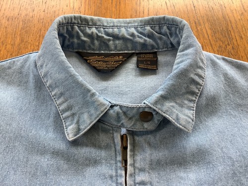 Vintage Eddie Bauer Men’s Light Wash Denim Bomber Jacket Size Large - Picture 3 of 11