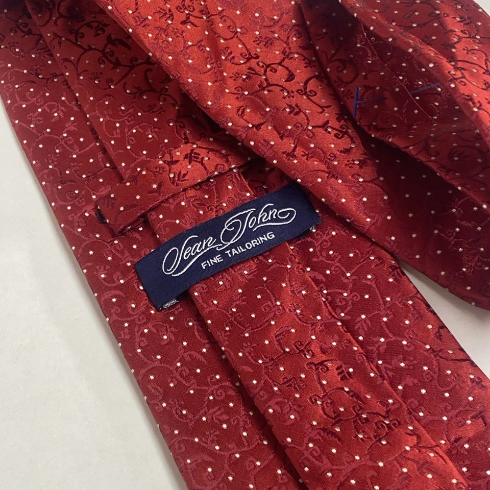 Corbata Sean John roja a lunares cachemira 100 % seda adulto hombre 59” X 3,9” A46 Foto 2 de 4