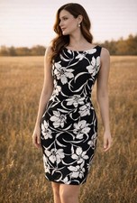 Ralph Lauren Dress 10 Ivory Black Floral Sleeveless Washable Career Church