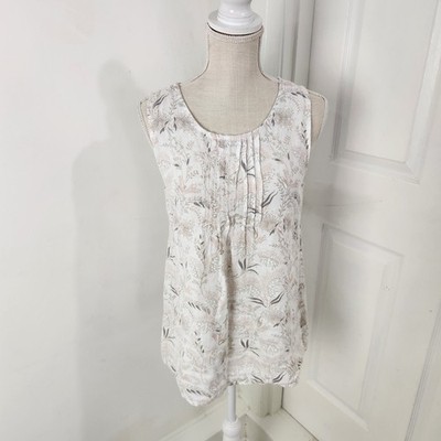 Laura Bianchi Top Womens S Gray Pink Dainty Floral Pintuck Pleats Linen Italy