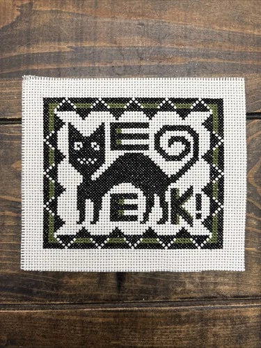 Completed Counted Cross Stitch Black Cat Halloween