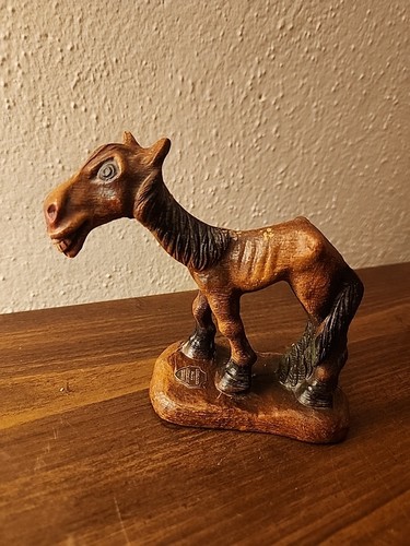 Ancienne mule âne cheval en bois sculpté maigre - Photo 1 sur 6