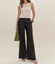 Reformation Astrid 100 Linen Mid Rise Pant, Black, Size 6