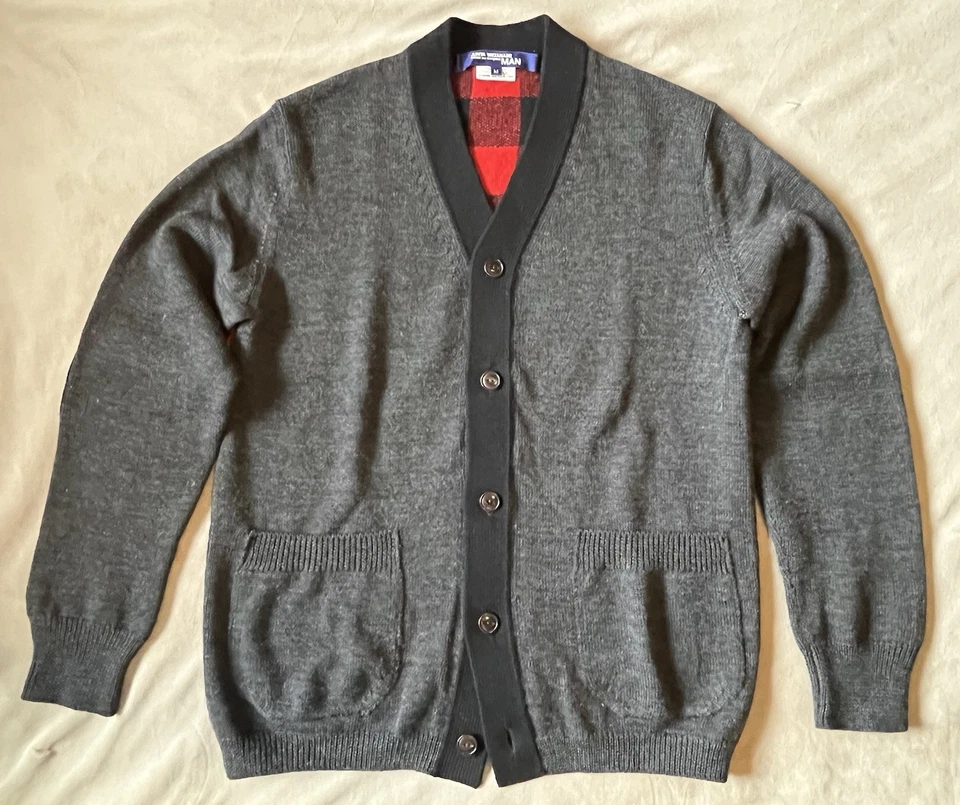 Suéter Cárdigan Junya Watanabe COMME des GARCONS MAN Gris Rojo Negro Cuadros De Colección Foto 2 de 4