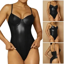 High Elasticity PU Shapewear Bodysuit Tummy Control Slimming Cami Top for Women