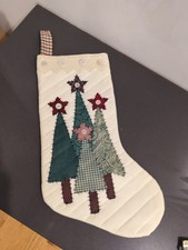 Christmas Stocking Appliqu  Snowman Tree Star Ribbed Fabric Whipstitch 18" M59
