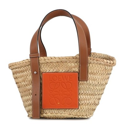 LOEWE Anagram basket bag Size Small Raffia/Leather Orange/Natural 327.02NS93