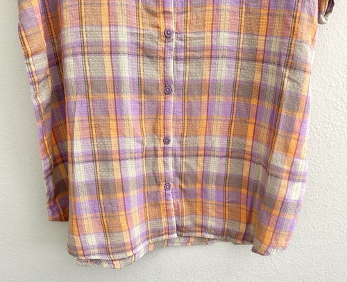 Beachlunchlounge Peasant Top Blouse Shirt Boho Collared Plaid Check Purple XL - Picture 3 of 4