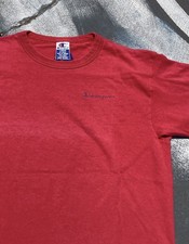 Vintage Champion Made In USA Logo Script Tee Shirt Red 90s Spell Out